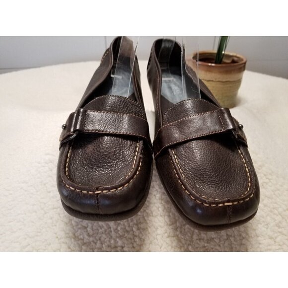 What's What Aerosoles Brown Leather Slip on Wedge Heel Loafers Shoes Womens 8.5W - Picture 2 of 7